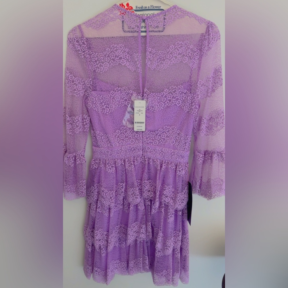 New! bebe Purple Lace Long Sleeve Dress